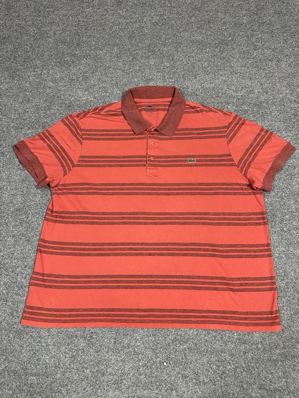 Lacoste Striped Polo Shirt Men's Size 9 Red Short Sleeve Embroidered